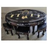 Chinese Lacquer Table Set wï¿½ 6 Stools