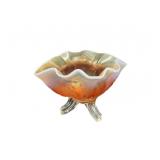 Marigold Carnival Glass Footed Bowl