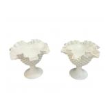 (2) PCS Fenton White Milk Glass Hobnail Ruffled