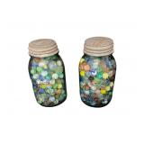 (2) PCS Two Ball Mason Jars Of Marbles