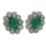 Oval 1.50 ct Emerald & Diamond Earrings