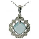 Cushion Cut 2.65 ct Aquamarine & Diamond Pendant
