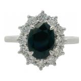 Natural 4.06 ct Oval Sapphire & Lab Diamond Ring