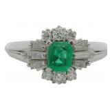 Platinum Natural Emerald & Diamond Ring