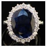 Natural 12.20 ct Oval Sapphire & Lab Diamond Ring