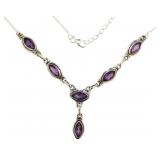 Natural Vintage Style Marquise Amethyst Necklace