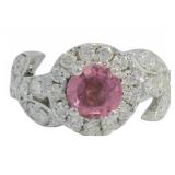 Round 2.06 ct Lab Pink Sapphire & Diamond Ring