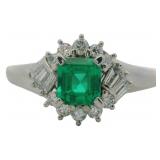 Platinum Natural Emerald & VS Diamond Ring