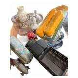 Box wï¿½ Cast Iron Truck, Bus, Race Cat Bell, Vase