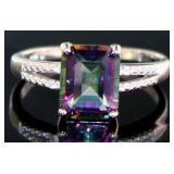 Emerald Cut 2.25 ct Mystic Topaz & Diamond Ring