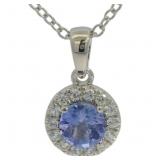 Round 3/4 ct Natural Tanzanite Halo Necklace