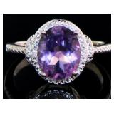 Oval 3.15 ct Natural Amethyst & Diamond Ring