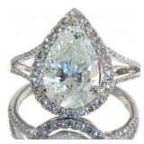 14k Gold 3.51 ct Pear Cut Natural Diamond Ring