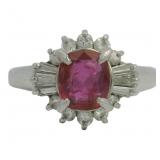 Platinum 1.58 ct Natural Ruby & Diamond Ring