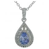 Pear Cut 1.00 ct Natural Tanzanite Halo Necklace