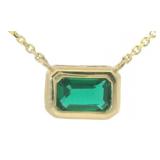 10kt Gold Bezel Set Emerald Solitaire Necklace