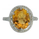 Oval 4.43 ct Natural Citrine & Diamond Ring