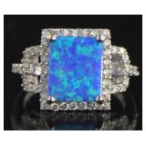 Radiant Cut Blue Fire Opal & White Topaz Ring