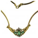 10kt Gold Natural Emerald & Diamond Necklace