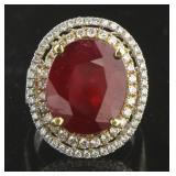 14kt Gold 17.11 ct Oval Ruby & Diamond Ring