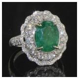 14K Gold 5.53 ct Emerald & Diamond Ring