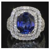 14K Gold Oval 8.25 ct Sapphire & Diamond Ring
