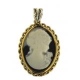 Large Elegant Black Carved Cameo Pendant