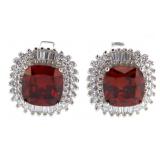 Cushion Cut 5.50 ct Ruby-Topaz Baguette Earrings