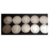Lot Of 10 Barber Half Dollars