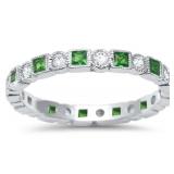 Antique Style Emerald & White Topaz Band