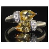 Genuine 2.13 ct Pear Cut Citrine Designer Ring