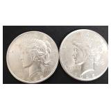 Lot Of 2 1925 Peace Silver Dollars AU/BU
