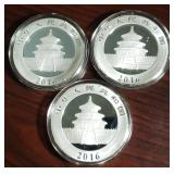 Lot Of 3 2016 Silver Panda Coins