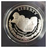 1991-S Mount Rushmore Silver Proof Dollar