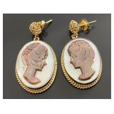 14kt Gold Mother of Pearl Large Cameo Earrings