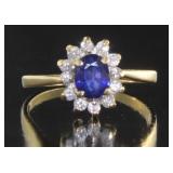 14kt Gold Oval Natural Sapphire & Diamond Ring