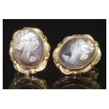 14kt Gold Craved MOP Cameo Stud Earrings