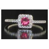 Halo Style Ruby & White Topaz Ring