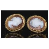 10kt Gold Carved Cameo Screw Back Earrings