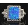 Radiant Cut Blue Fire Opal & White Topaz Ring