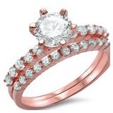 Rose Toned 2.00 ct Round White Topaz Bridal Set