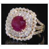 14K Yellow Gold 4.51 ct Ruby & Diamond Ring