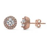 Rose Toned Halo Style 1.50 ct White Topaz Studs