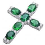 Gorgeous 6 ct Emerald & White Topaz Cross Pendant