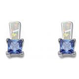 Princess Cut Tanzanite & White Opal Earrings