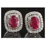 14kt Gold 3.75ct Oval Ruby & Diamond Earrings