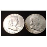 Lot Of 2 1962 Franklin Silver Half Dollars