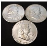 Lot Of 3 1961 Franklin Silver Half Dollars