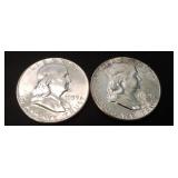 Lot Of 2 1959 Franklin Silver Half Dollars