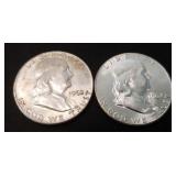 Lot Of 2 1962 Franklin Silver Half Dollars